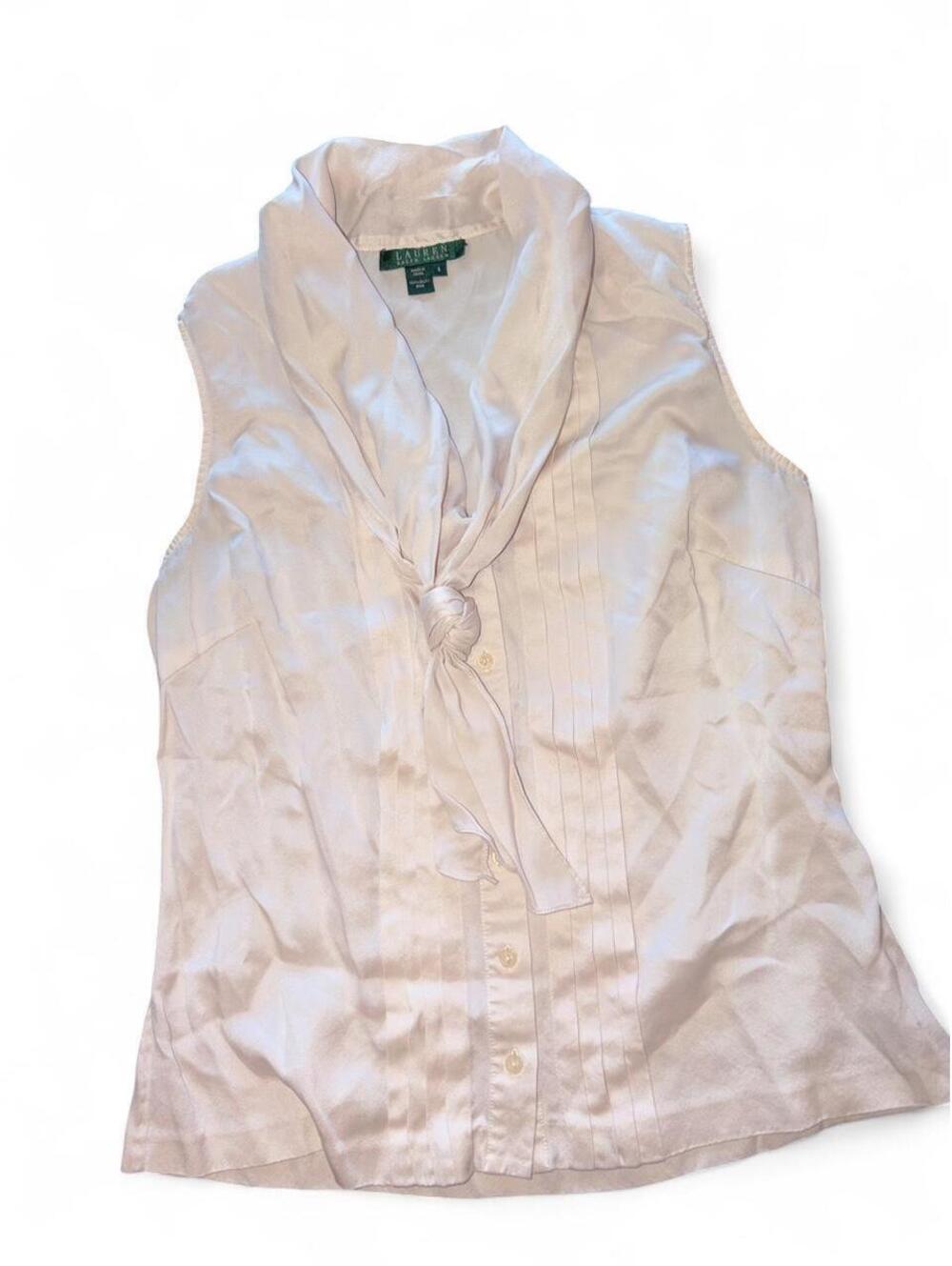 Lauren Ralph Lauren 100% Silk White Sleeveless Tie-Neck Blouse - Size 6